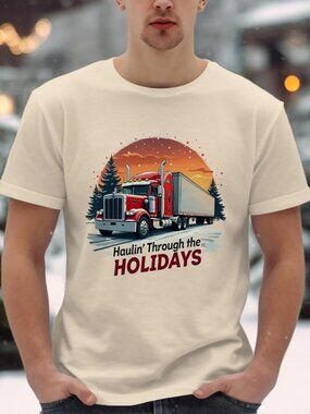 Through The Holidays Trucker T-Shirt Festive Winter Truck Driver Tee